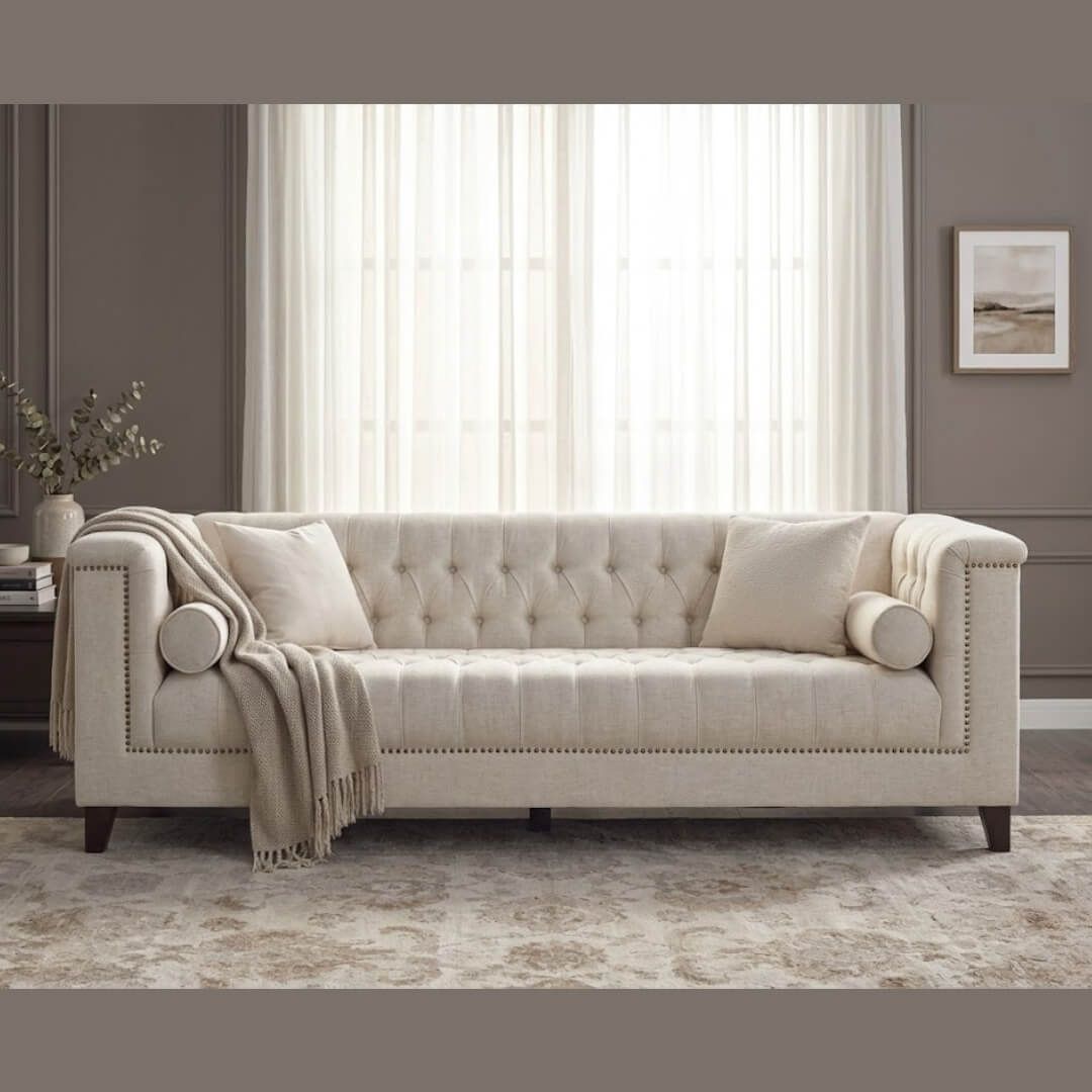 Chesterfield Modern 3 Seater Fabric Sofa